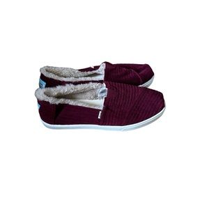 TOMS Womens Alpargata Cupsole Burgundy Wale Corduroy Faux Fur Sneaker size 8